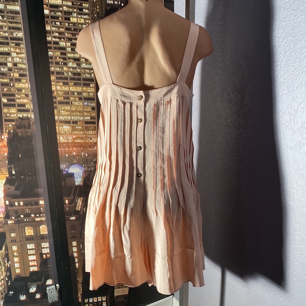 TIBI - silk pocketed, pleated romper: rose gold, square neck, button closure - 4 - Picture 14 of 16